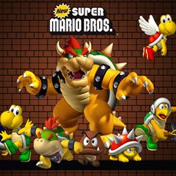 The puzzle picture (official art for the "New Super Mario Brothers" game) as it looks when completed